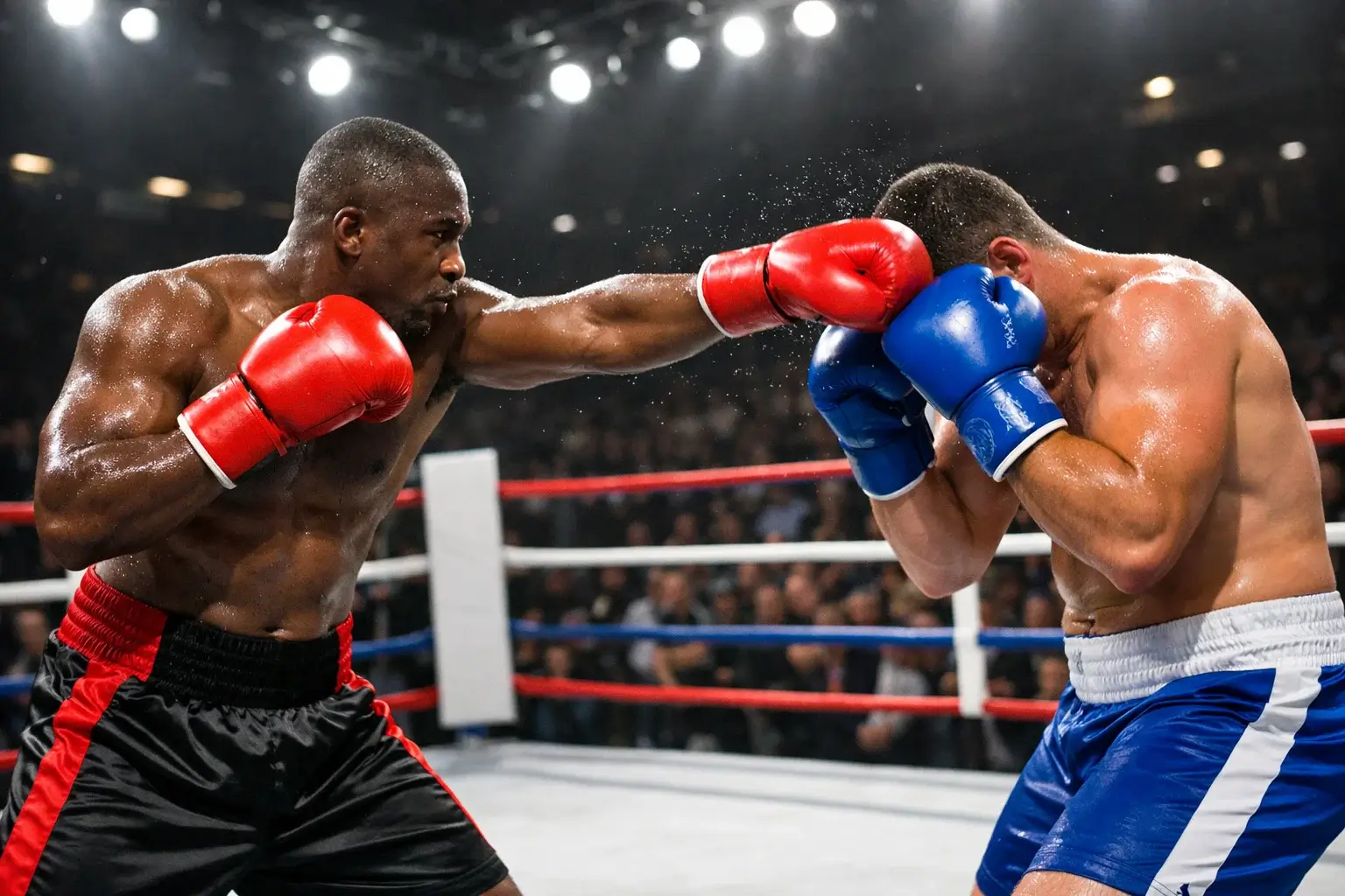 Zwei Boxer im Ring während eines Titelkampfes