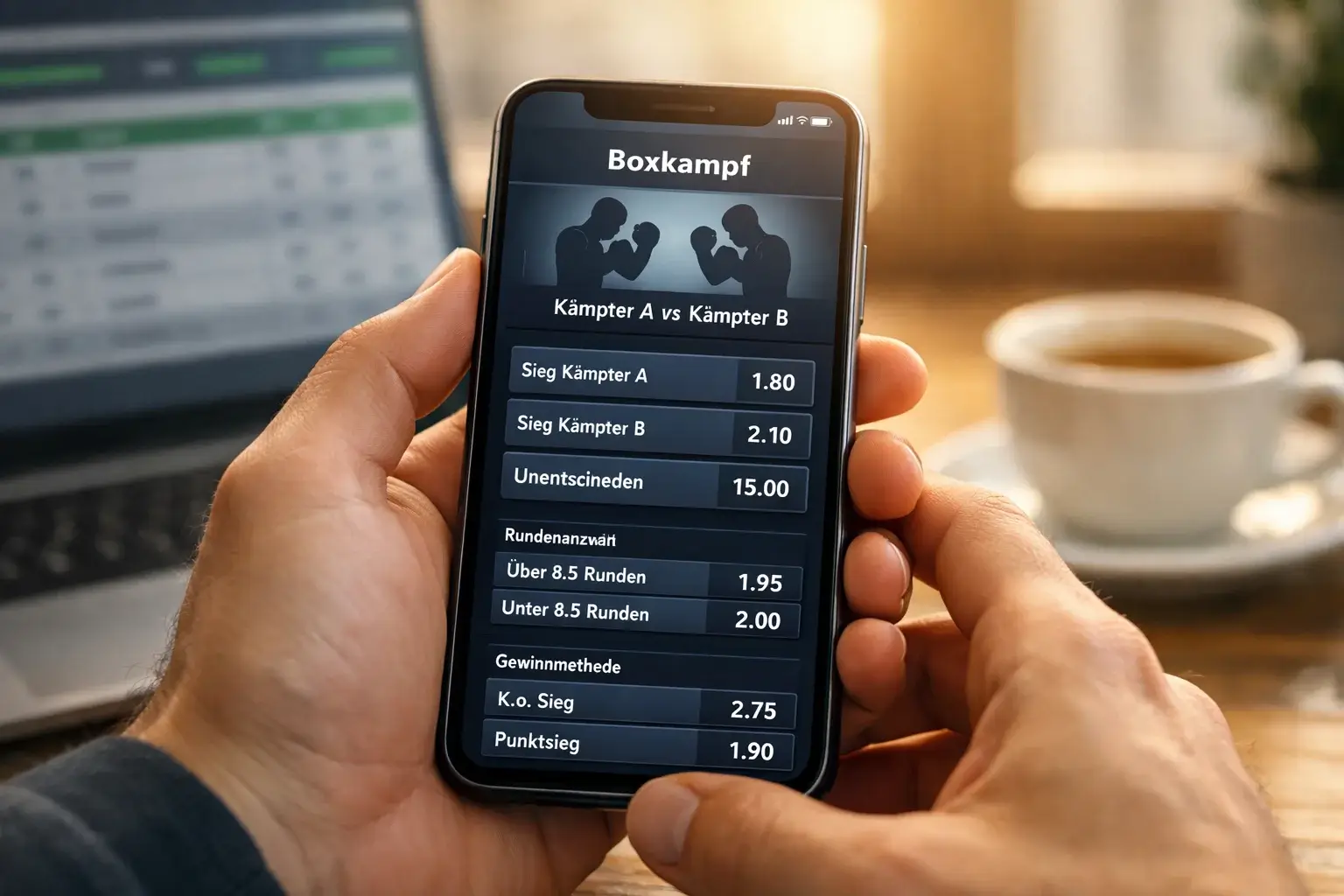 Sportfan analysiert Boxwetten-Quoten auf dem Smartphone
